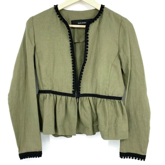 NWT ZARA Olive Green Linen blazer Jacket - Picture 9 of 14